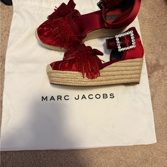Marc Jacobs Red Espadrille Wedges with Rhinestone Buckle